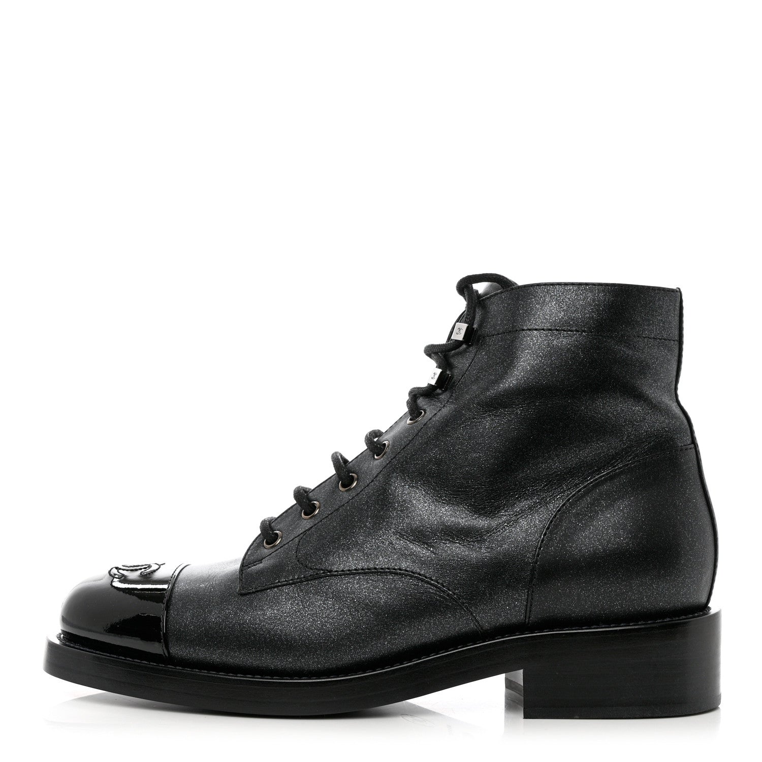 Chanel Crumpled Lambskin Shiny Calfskin Combat Boots 40.5 Black 1 of 10