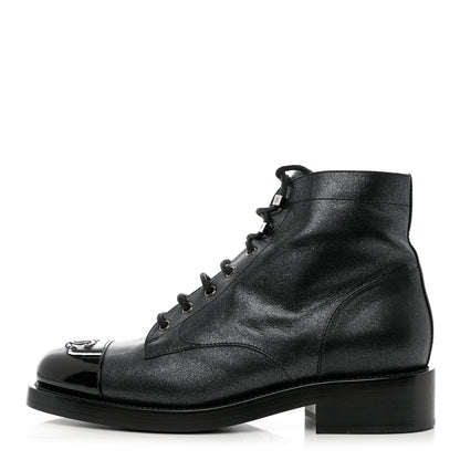 Chanel Crumpled Lambskin Shiny Calfskin Combat Boots 40.5 Black 1 of 10
