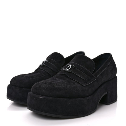 Chanel Suede CC Platform Loafers 36.5 Black 3 of 8