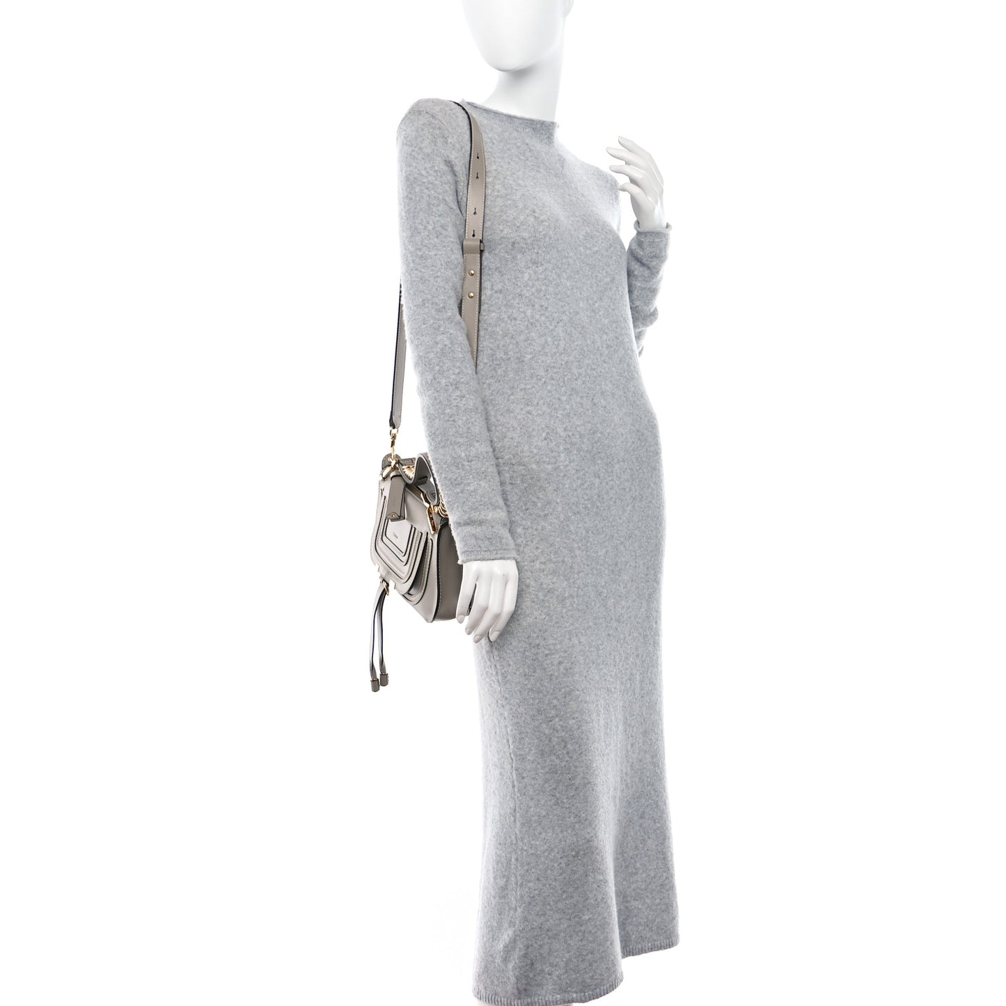 Shiny Calfskin Small Marcie Saddle Shoulder Bag Motty Grey
