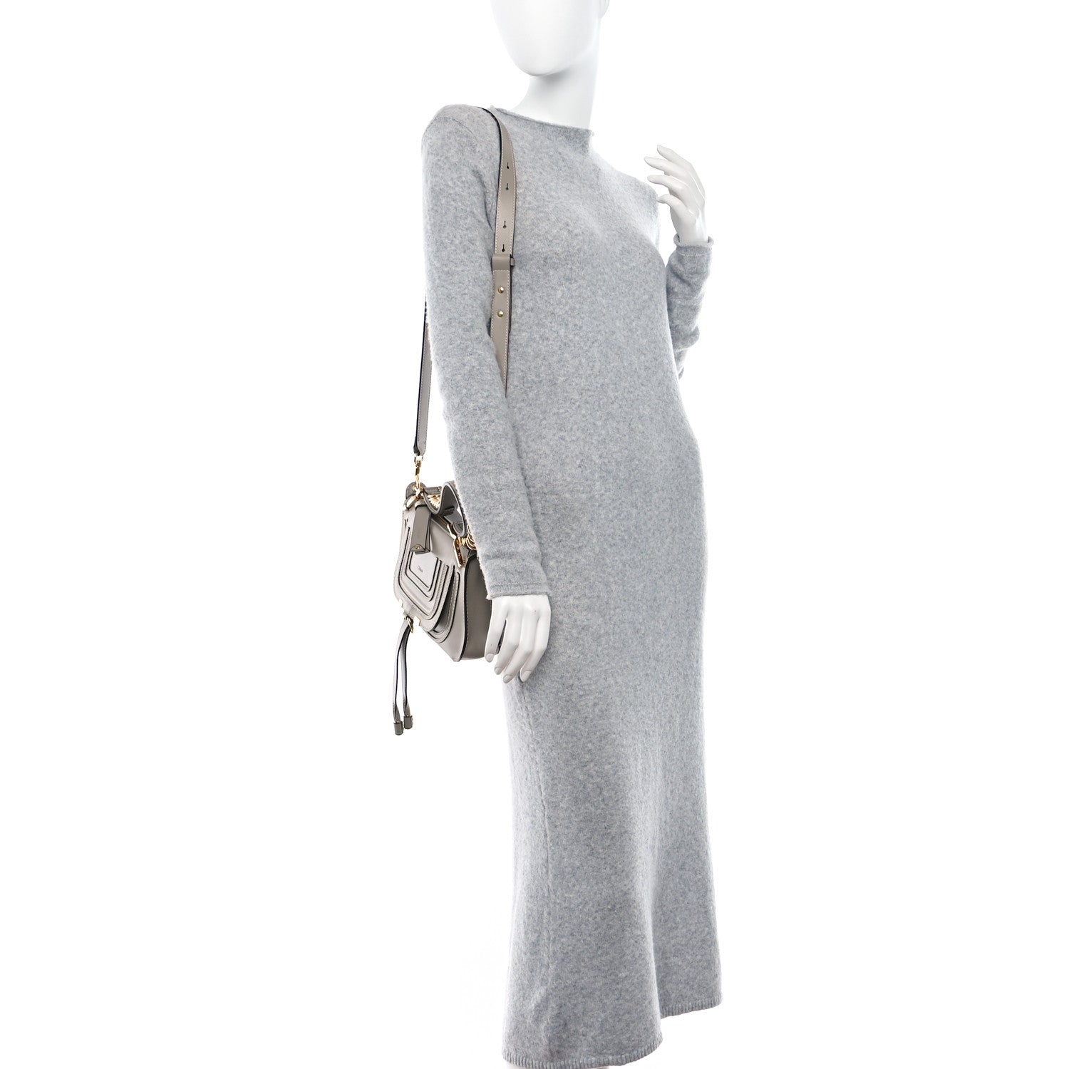 Chloe Shiny Calfskin Small Marcie Saddle Shoulder Bag Motty Grey 2 of 8