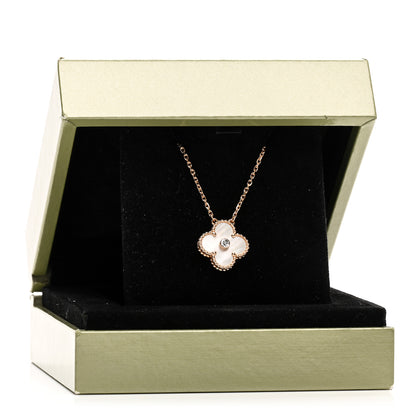 Van Cleef & Arpels 18K Rose Gold Diamond Mother of Pearl Vintage Alhambra Pendant Necklace 6 of 6