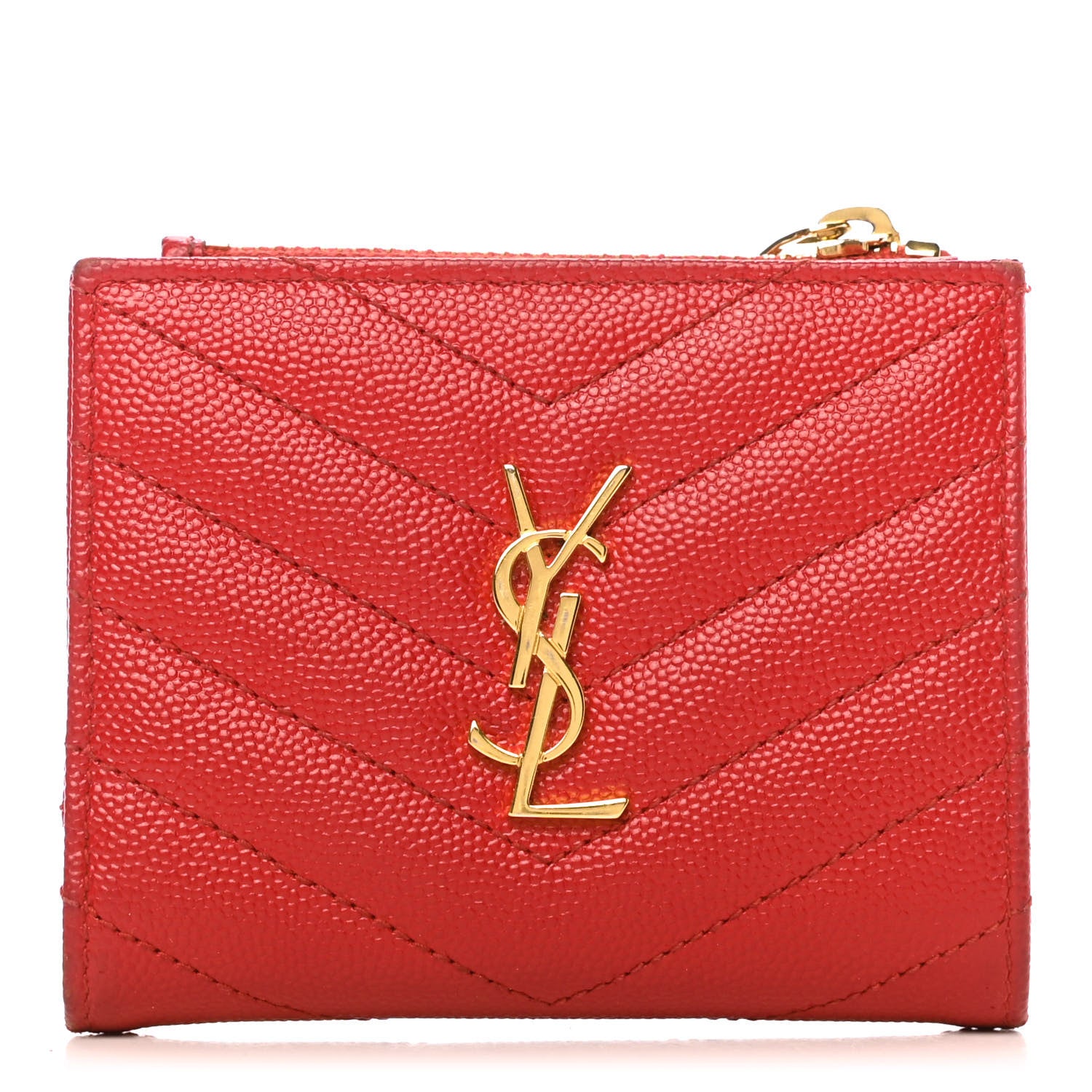Saint Laurent Grain De Poudre Matelasse Chevron Monogram Zipped Card Case Bandana Red 1 of 8