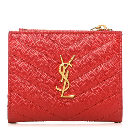 Saint Laurent Grain De Poudre Matelasse Chevron Monogram Zipped Card Case Bandana Red 1 of 8