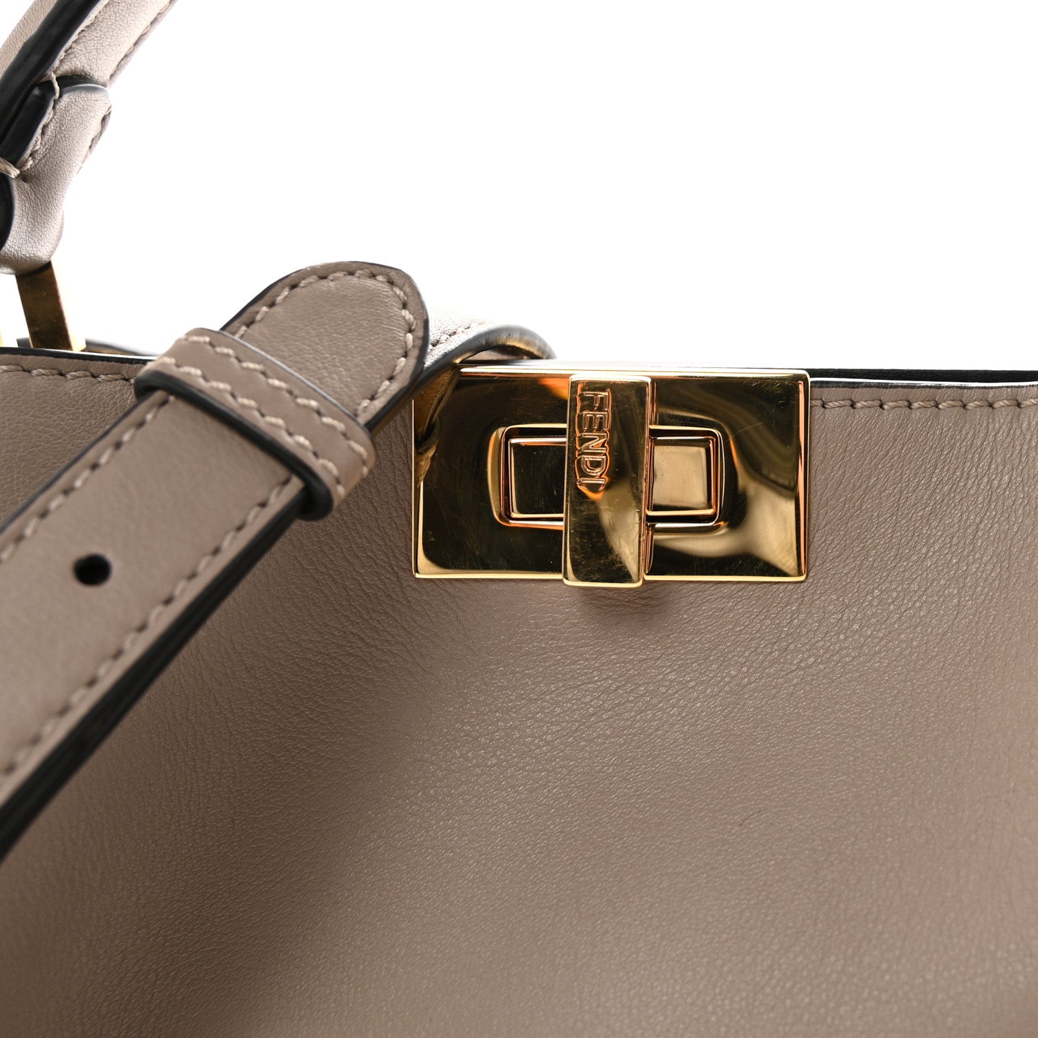 Fendi Vitello Tahiti Burro Medium Peekaboo Iconic Essentially Satchel Tortora Black 7 of 9