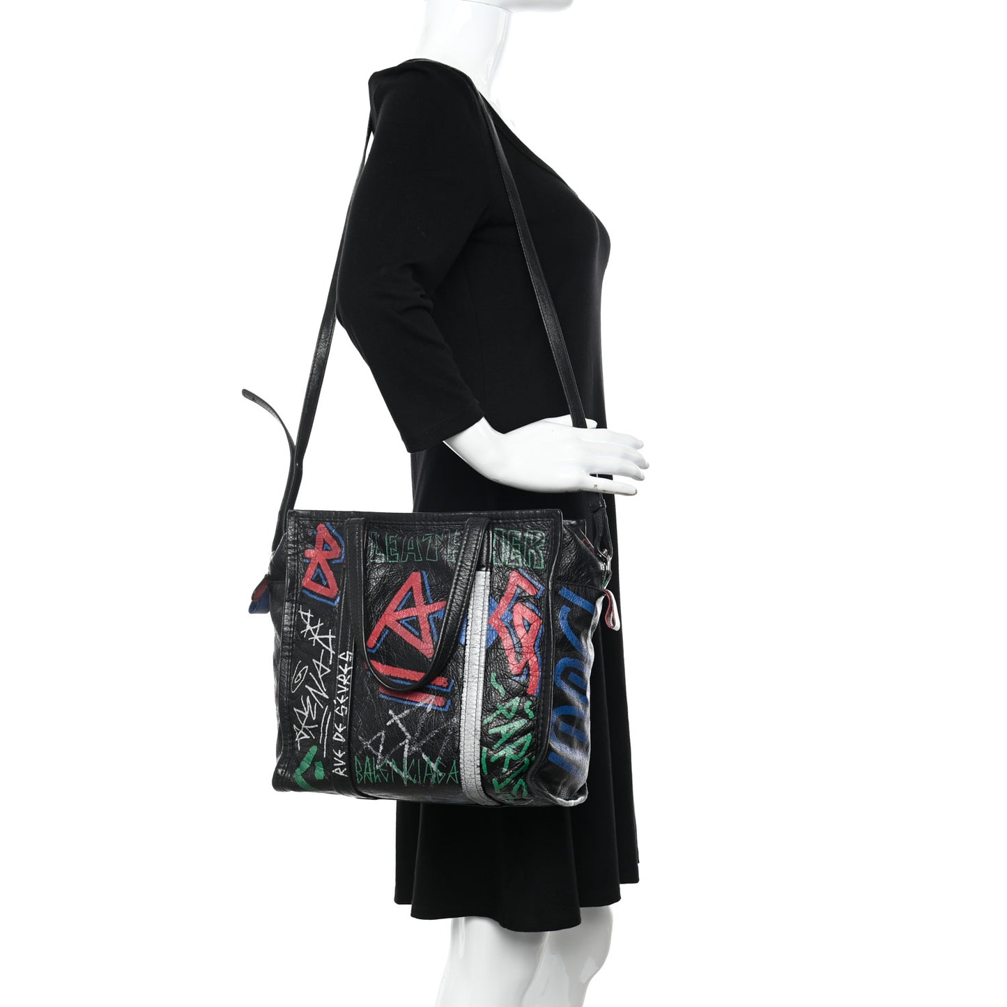 Agneau Arena Graffiti All Over S Bazar Shopper Tote Black Vert Rouge