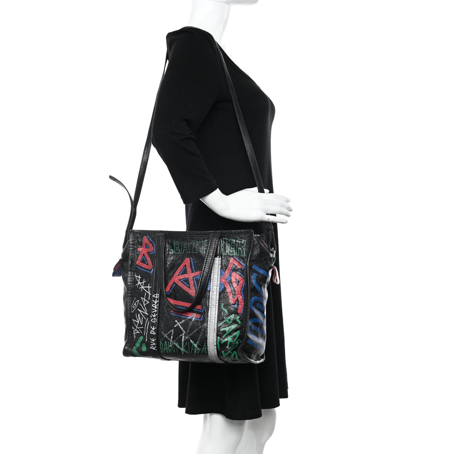 Balenciaga Agneau Arena Graffiti All Over S Bazar Shopper Tote Black Vert Rouge 2 of 23