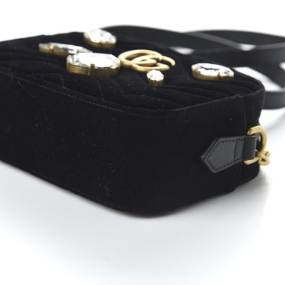 Gucci Velvet Matelasse Marquise Crystals Mini GG Marmont Chain Shoulder Bag Black 7 of 10