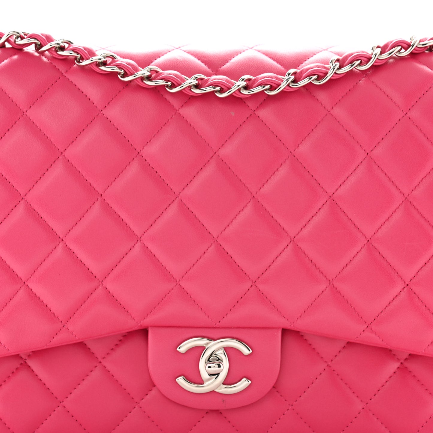 Lambskin Quilted Maxi Double Flap Dark Pink