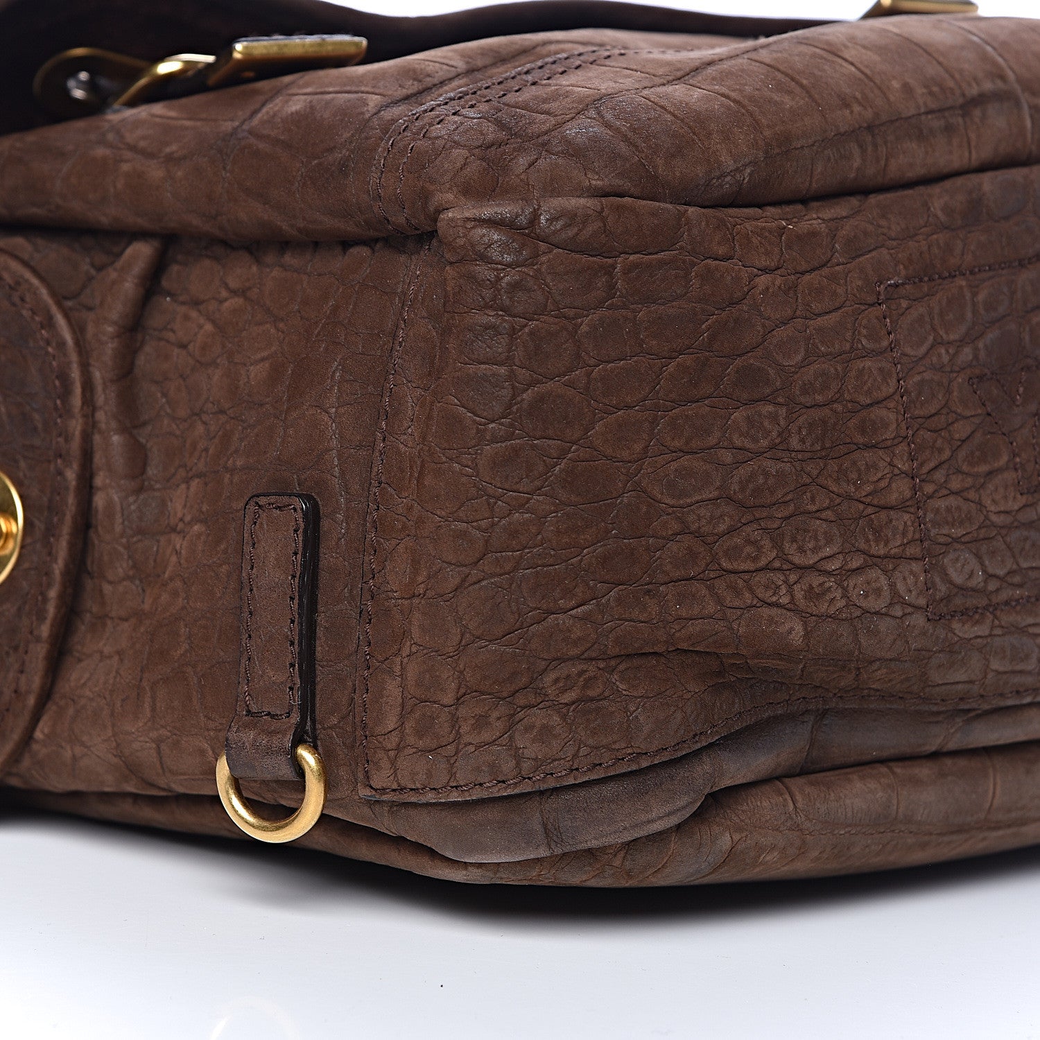 Saint Laurent Crocodile Embossed Nubuck Besace Shoulder Bag Brown Sand 9 of 13