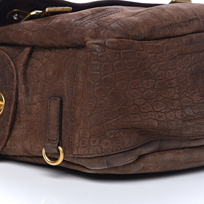 Saint Laurent Crocodile Embossed Nubuck Besace Shoulder Bag Brown Sand 9 of 13