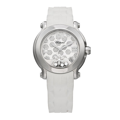 Chopard Stainless Steel Rubber Diamond 36mm Happy Sport Snow Flake Quartz Watch White 1 of 5