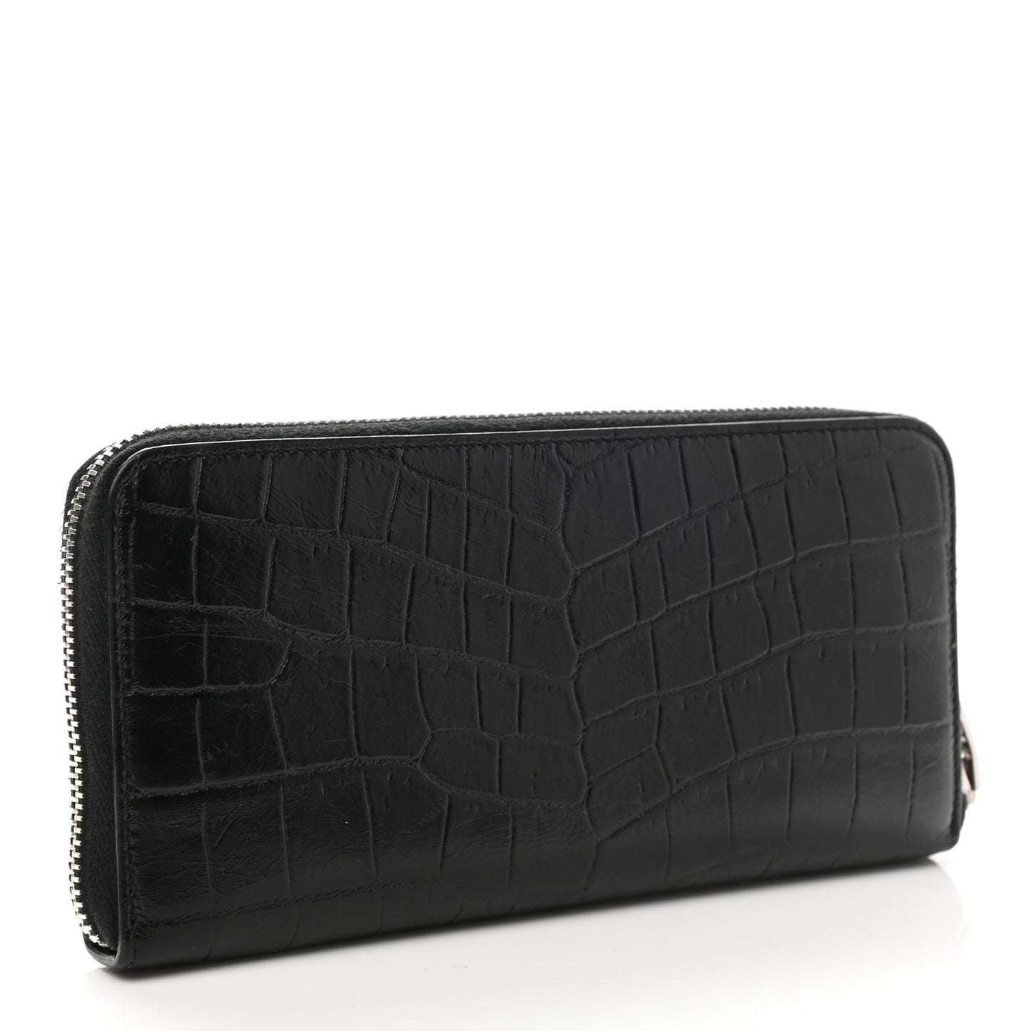 Calfskin Crocodile Embossed Monogram Zip Around Wallet Black