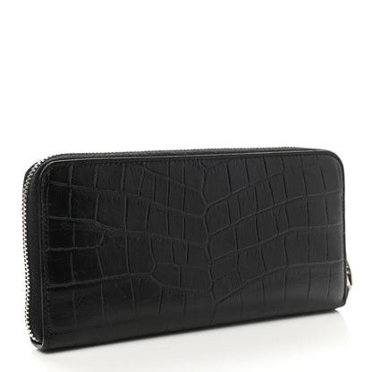 Saint Laurent Calfskin Crocodile Embossed Monogram Zip Around Wallet Black 3 of 6