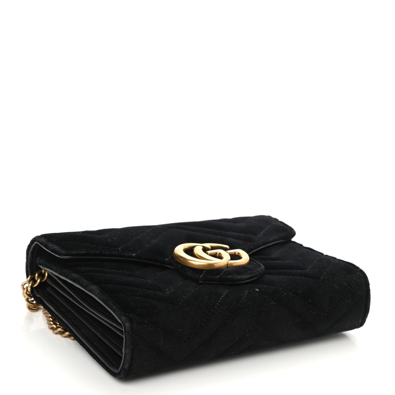 Gucci Velvet Matelasse GG Marmont Chain Wallet Black 4 of 9