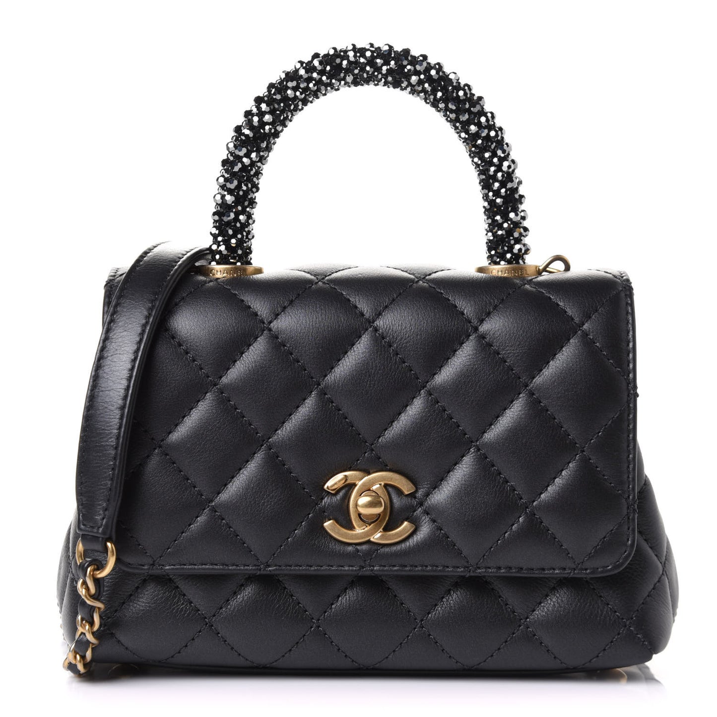 Calfskin Strass Quilted Extra Mini Coco Handle Flap Dark Grey