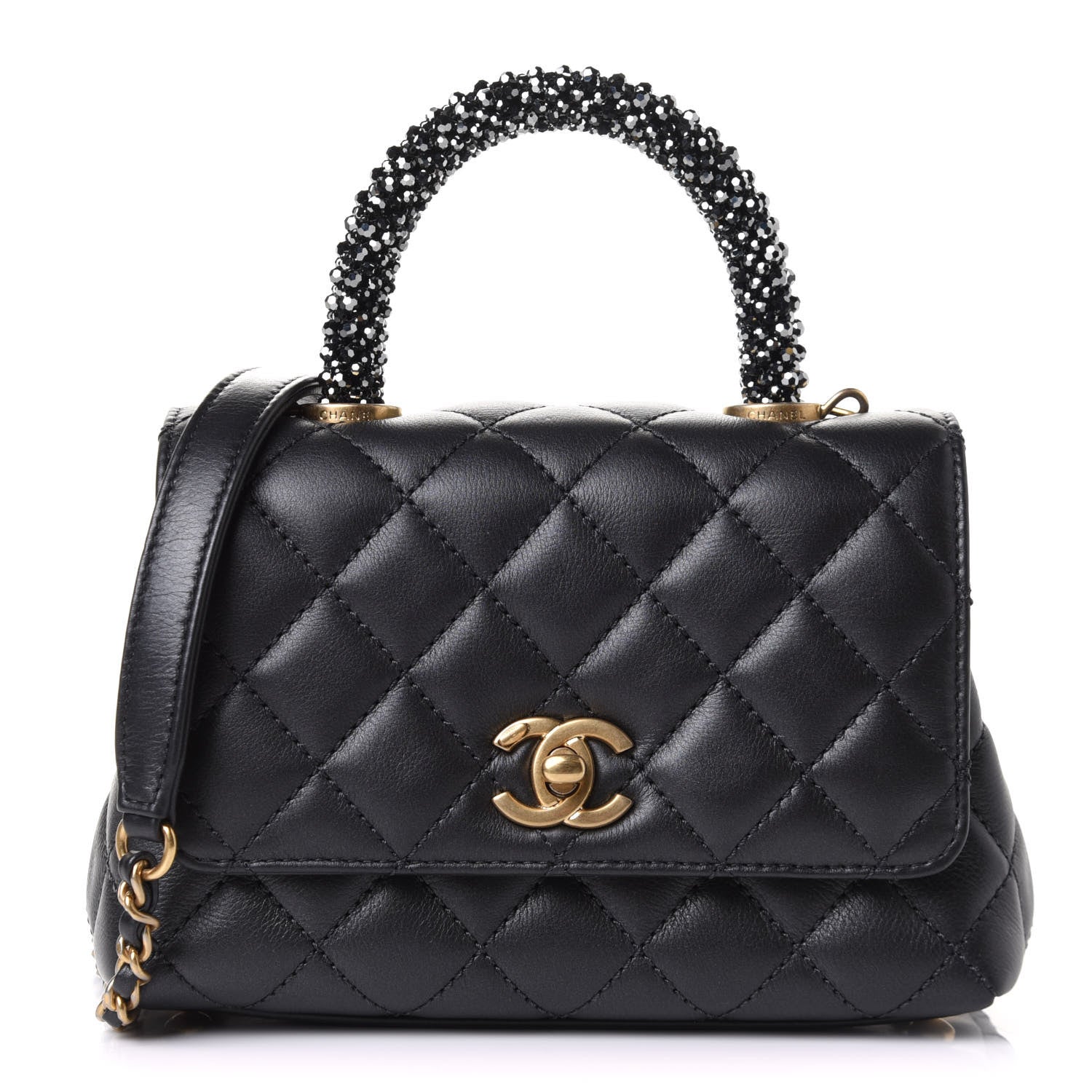 Chanel Calfskin Strass Quilted Extra Mini Coco Handle Flap Dark Grey 1 of 12