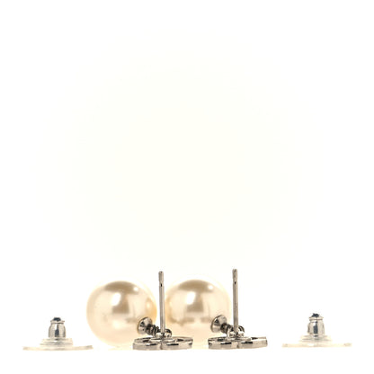 Chanel Crystal Pearl CC Drop Earrings Silver Pearly White 3 of 5