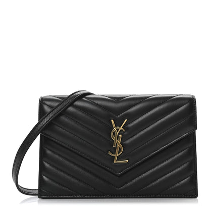 Saint Laurent Calfskin Matelasse Chevron Monogram Envelope Chain Wallet Black 1 of 10