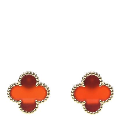 Van Cleef & Arpels 18K Yellow Gold Carnelian Vintage Alhambra Earrings 1 of 4