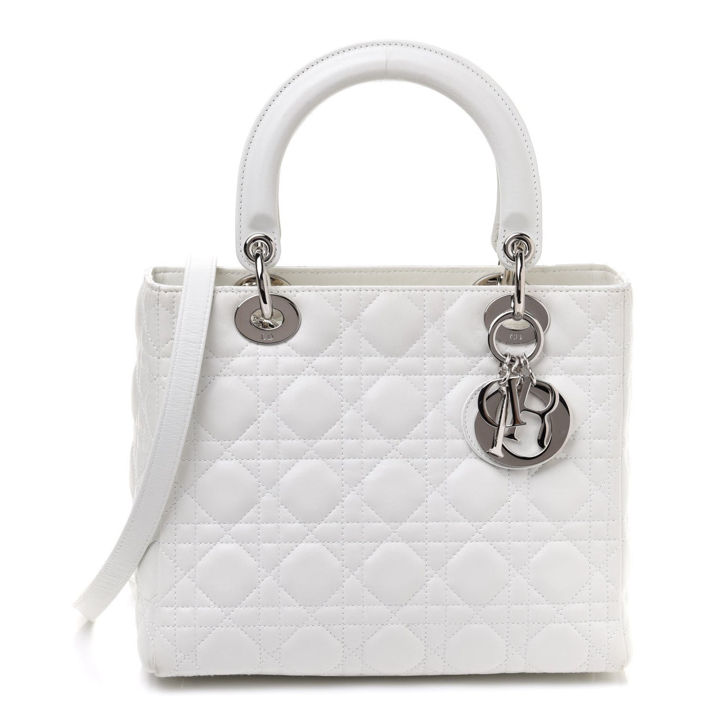Lambskin Cannage Medium Lady Dior White