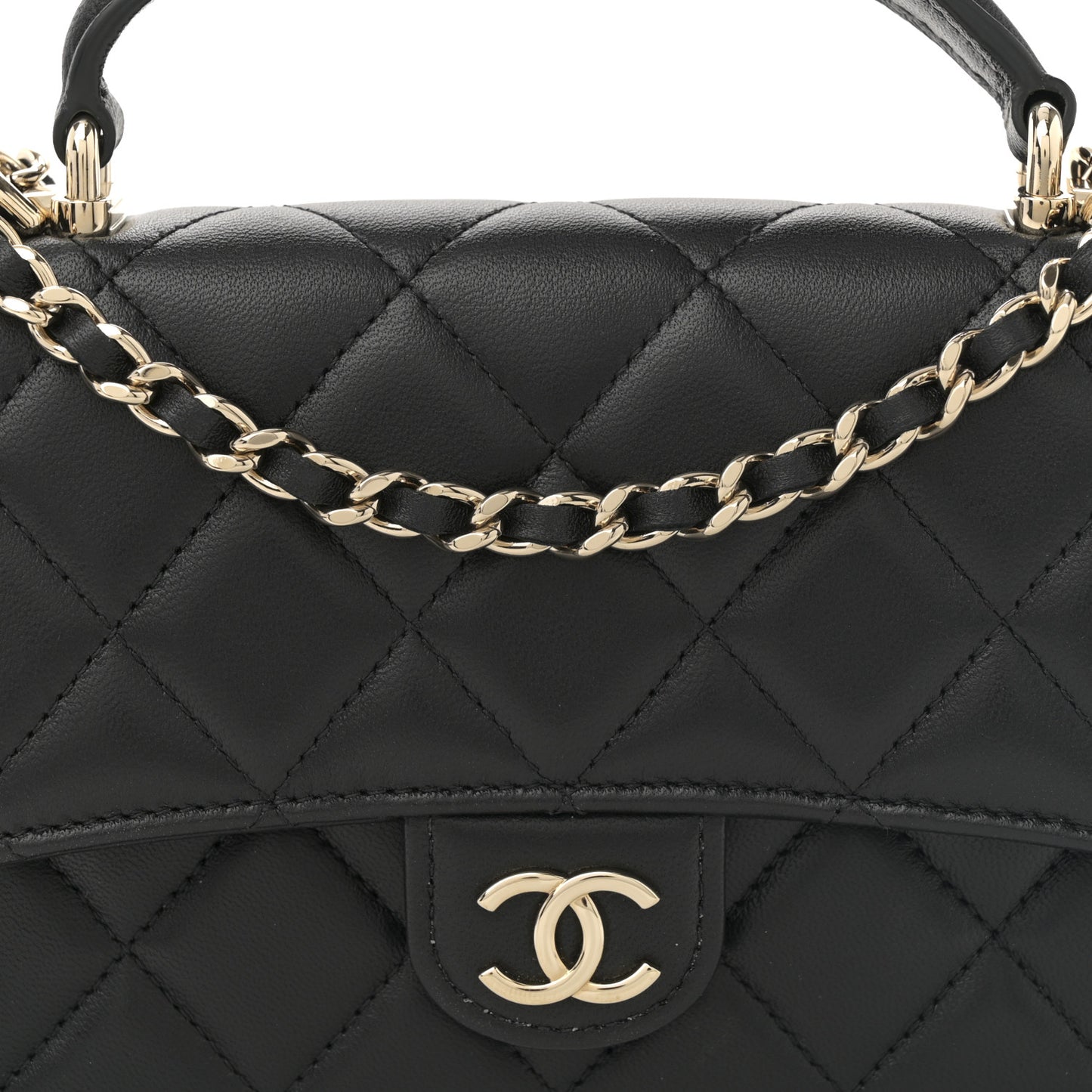 Lambskin Quilted Flap Phone Holder With Chain Black