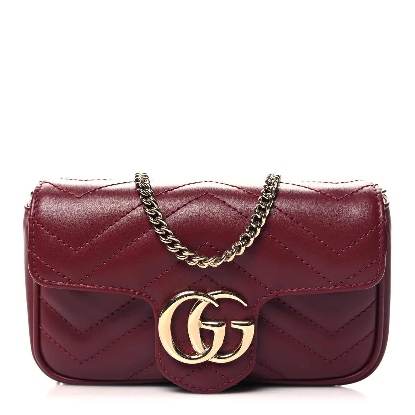 Calfskin Matelasse Super Mini GG Marmont Shoulder Bag Rosso Ancora