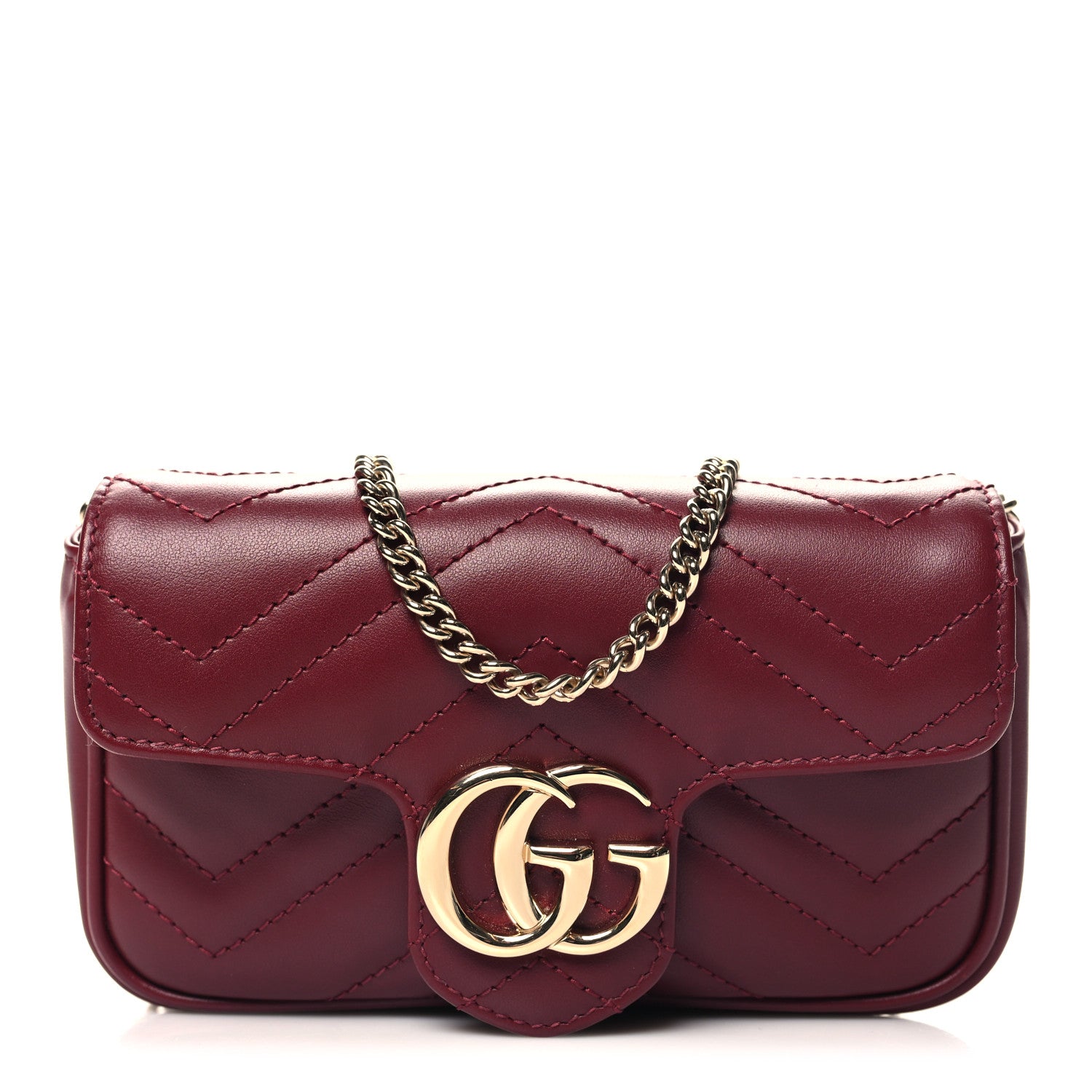 Gucci Calfskin Matelasse Super Mini GG Marmont Shoulder Bag Rosso Ancora 1 of 10