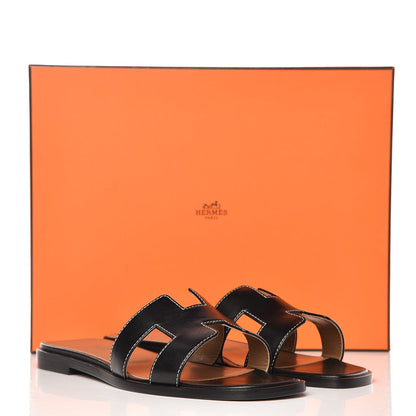 Hermes Box Calfskin Oran Sandals 36.5 Black 11 of 11
