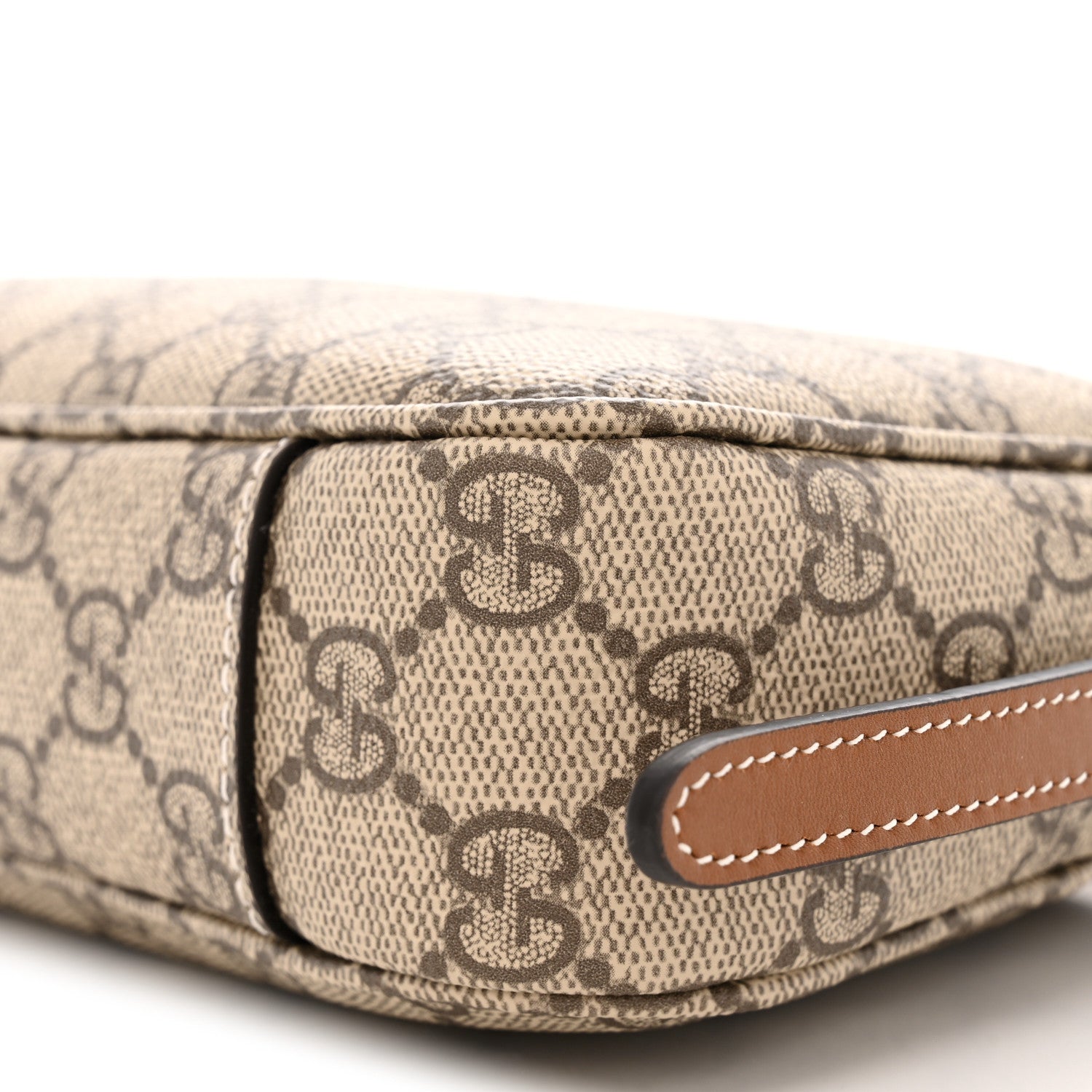 Gucci GG Supreme Monogram Textured Calfskin Small Emblem Shoulder Bag Beige Dark Brown 10 of 11