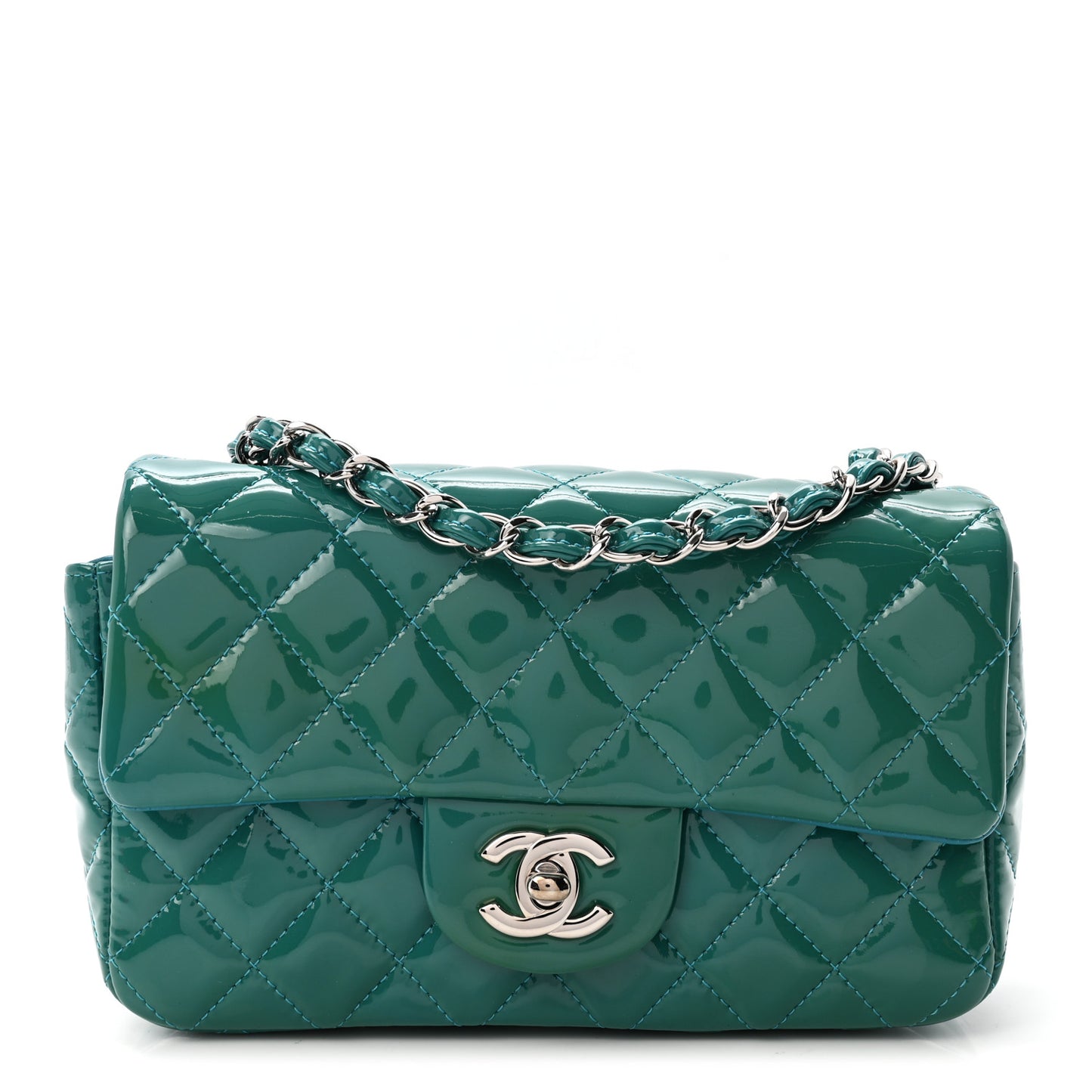 Patent Quilted Mini Rectangular Flap Turquoise