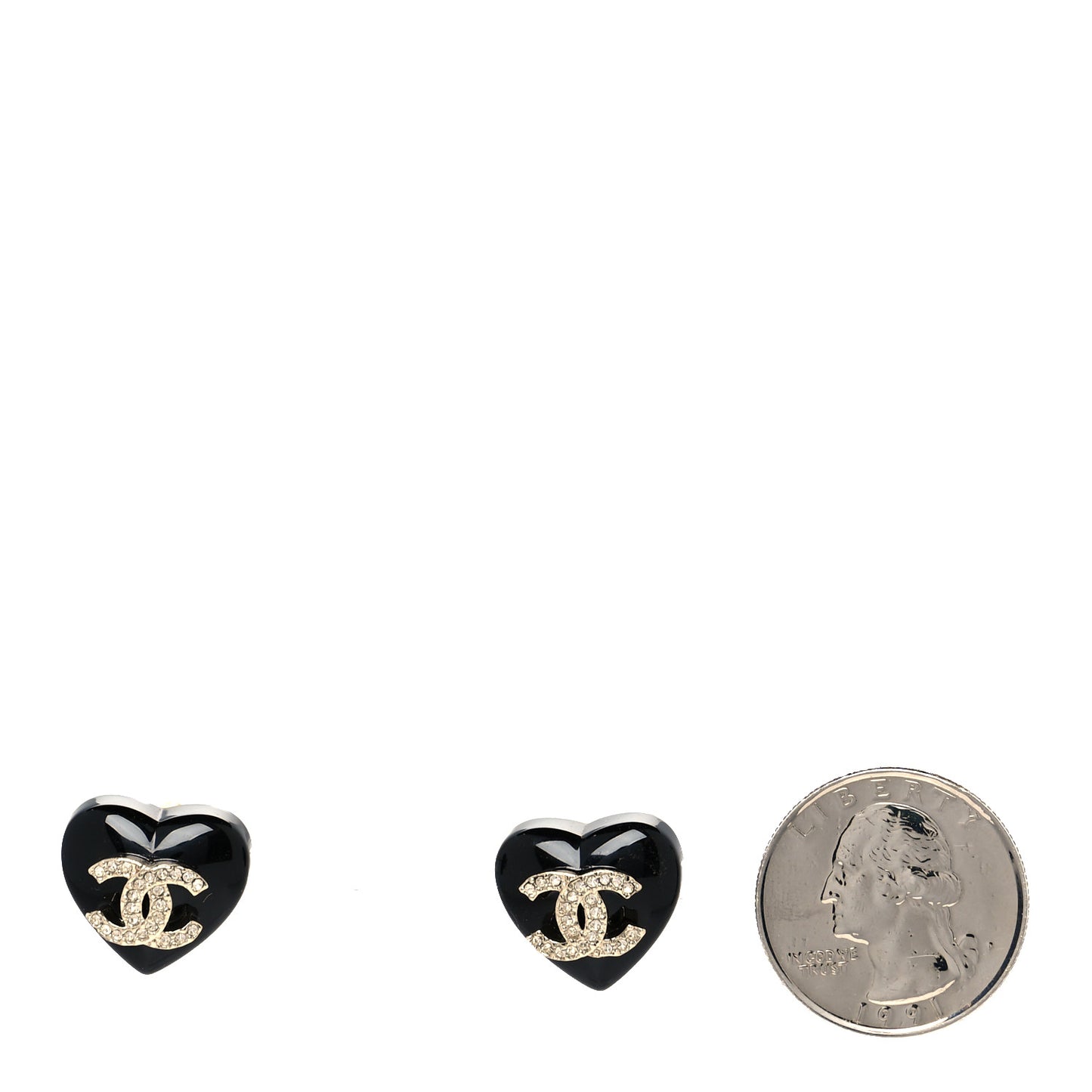 Resin Crystal CC Heart Earrings Black Gold