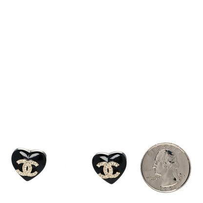 Chanel Resin Crystal CC Heart Earrings Black Gold 2 of 4