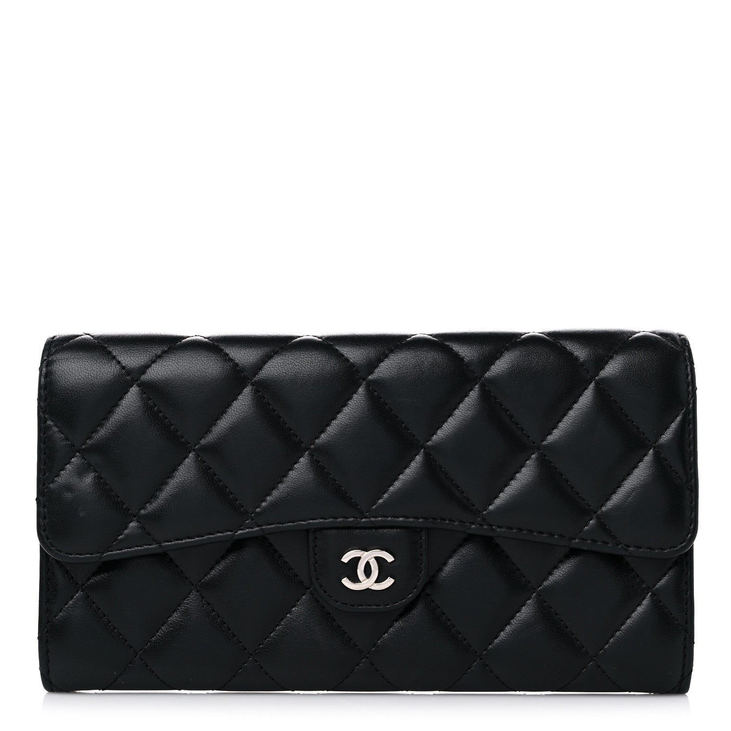 Chanel Lambskin Quilted Large Gusset Flap Wallet Black 1 of 12