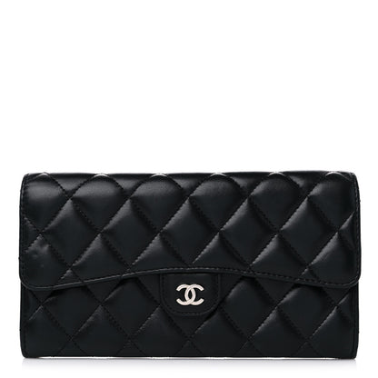 Chanel Lambskin Quilted Large Gusset Flap Wallet Black 1 of 12