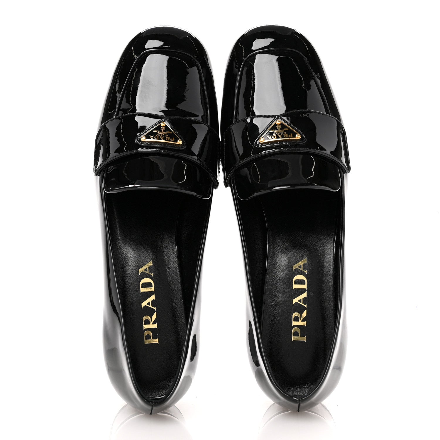 Prada Vernice Metal Triangle Logo 35mm Loafer Pumps 36 Black 2 of 9