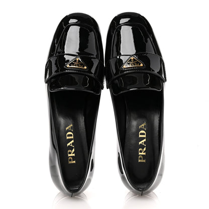 Prada Vernice Metal Triangle Logo 35mm Loafer Pumps 36 Black 2 of 9