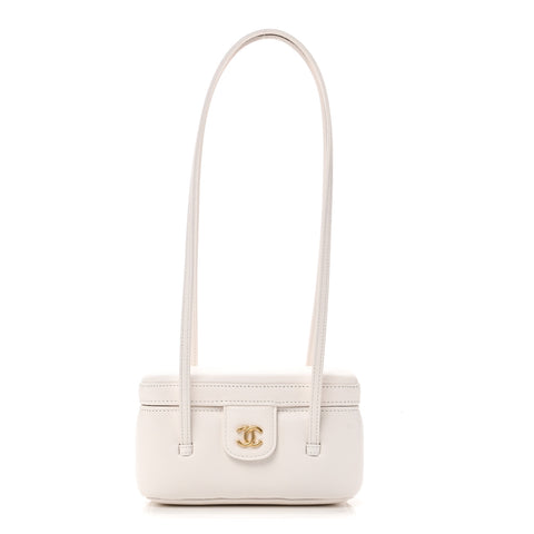 Shiny Caviar Preppy Coco Long Vanity With Strap White