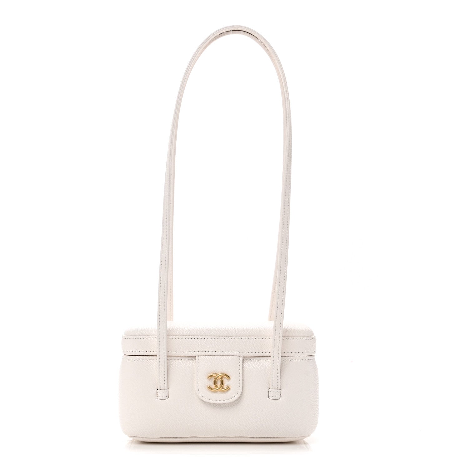 Chanel Shiny Caviar Preppy Coco Long Vanity With Strap White 1 of 12