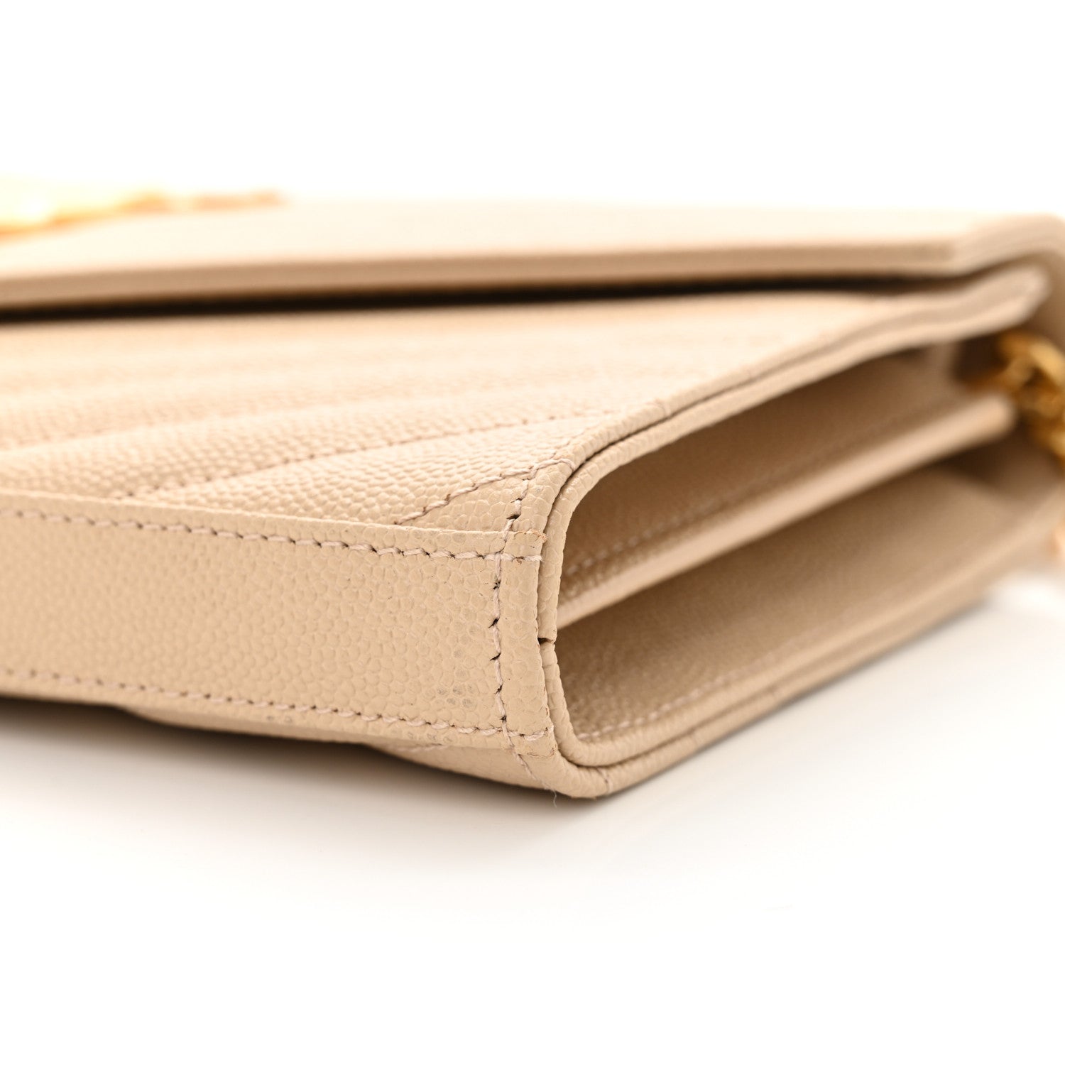 Saint Laurent Grain De Poudre Matelasse Chevron Monogram Chain Wallet Nude Powder 10 of 10