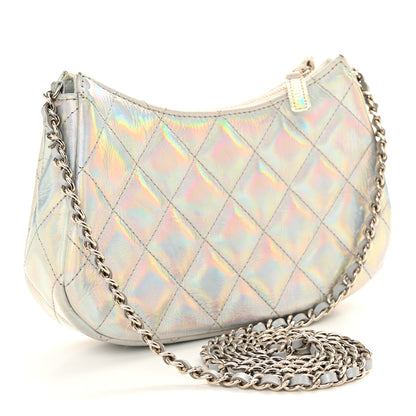 Chanel Iridescent Mirror Goatskin Quilted Clutch With Chain Silver 3 of 13