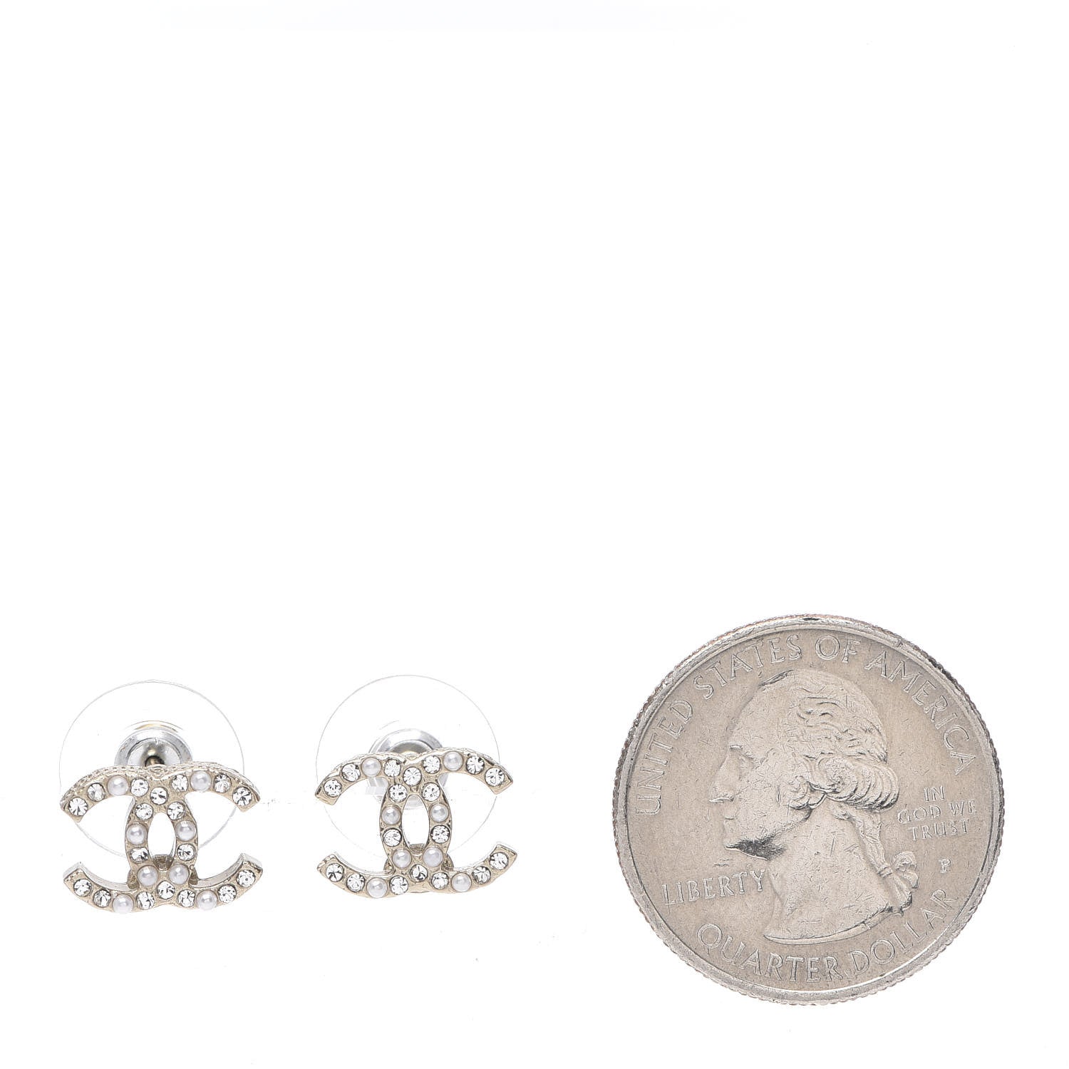 Chanel Pearl Crystal CC Earrings Gold 2 of 4