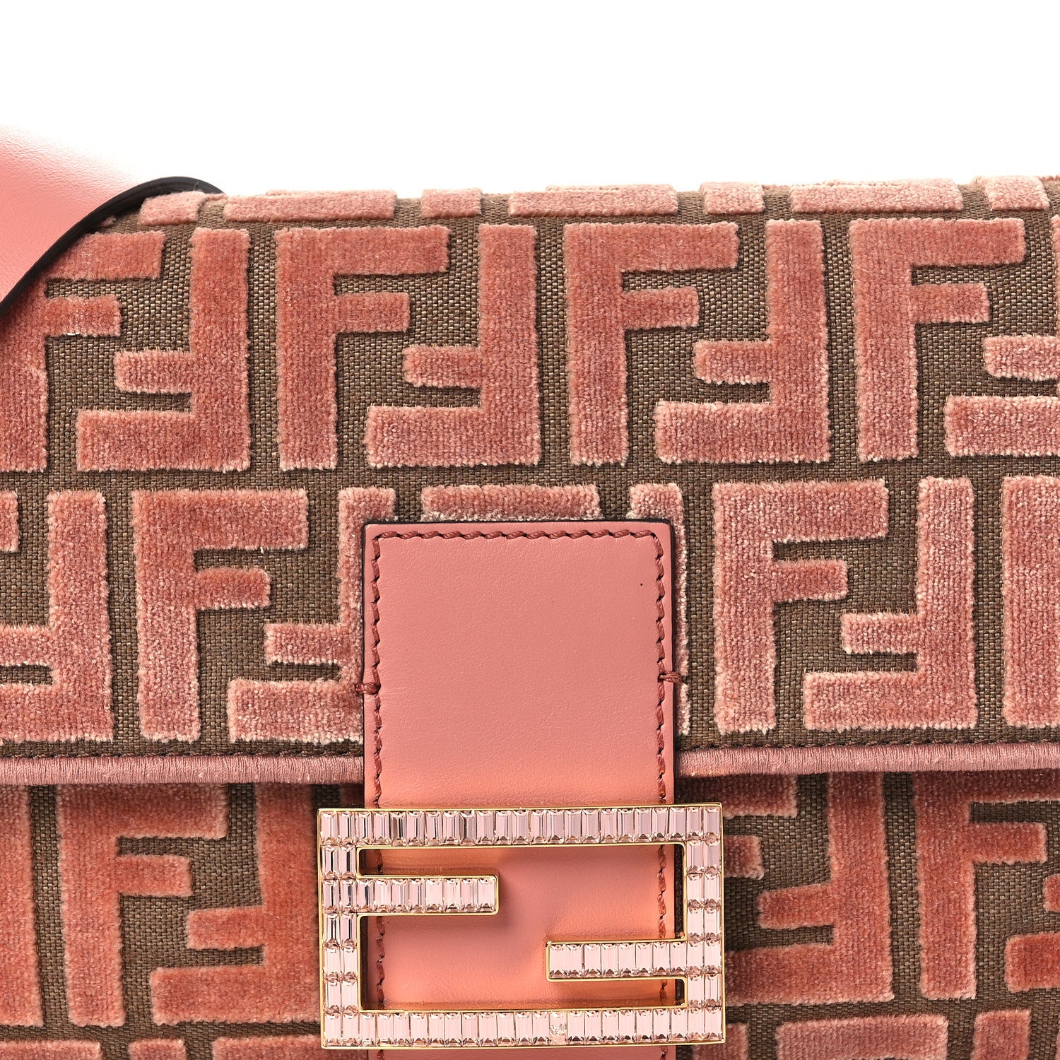 Fendi Velvet Jacquard Crystal FF Baguette Macaron 8 of 12