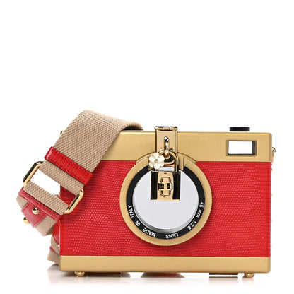Dolce & Gabbana Lizard Camera Shoulder Bag Red Gold 1 of 9