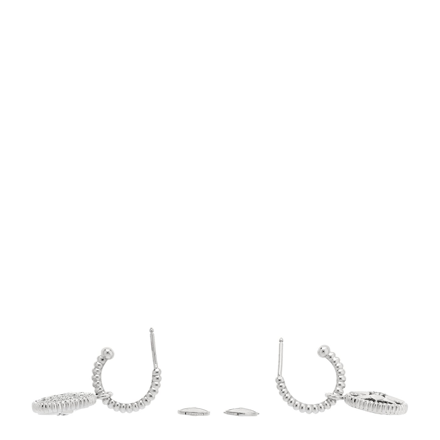 18K White Gold Diamond Rose Des Vents Pave Hoop Earrings