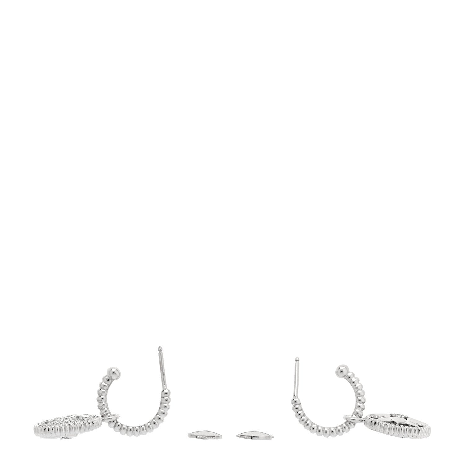 Christian Dior 18K White Gold Diamond Rose Des Vents Pave Hoop Earrings 3 of 4