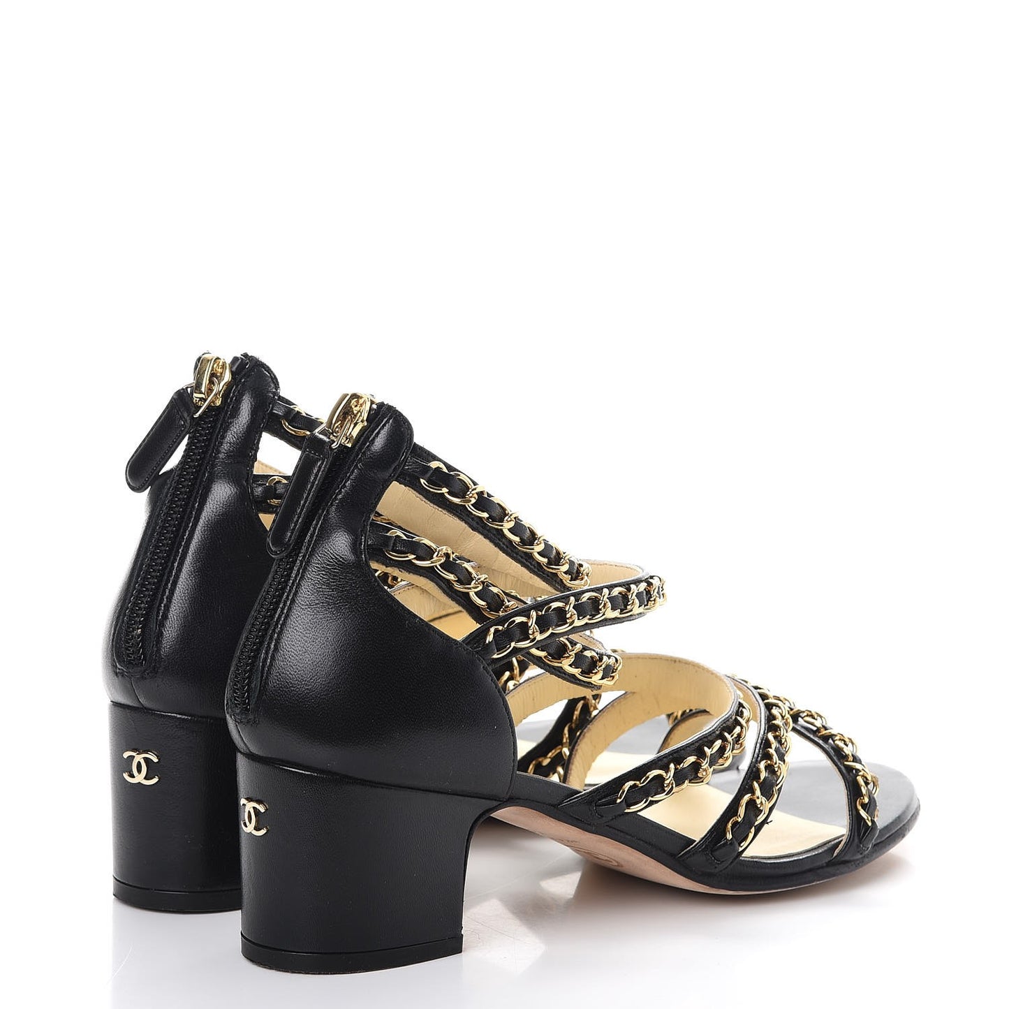 Lambskin CC Chain Sandals 35 Black