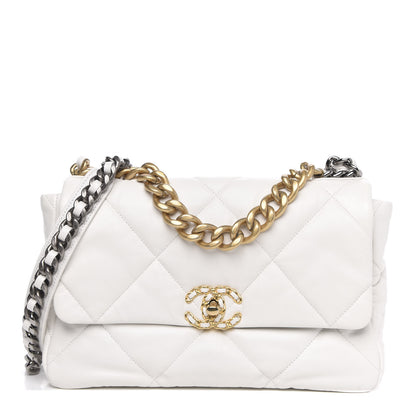 Chanel Goatskin Quilted Large 19 Flap White 1 of 11
