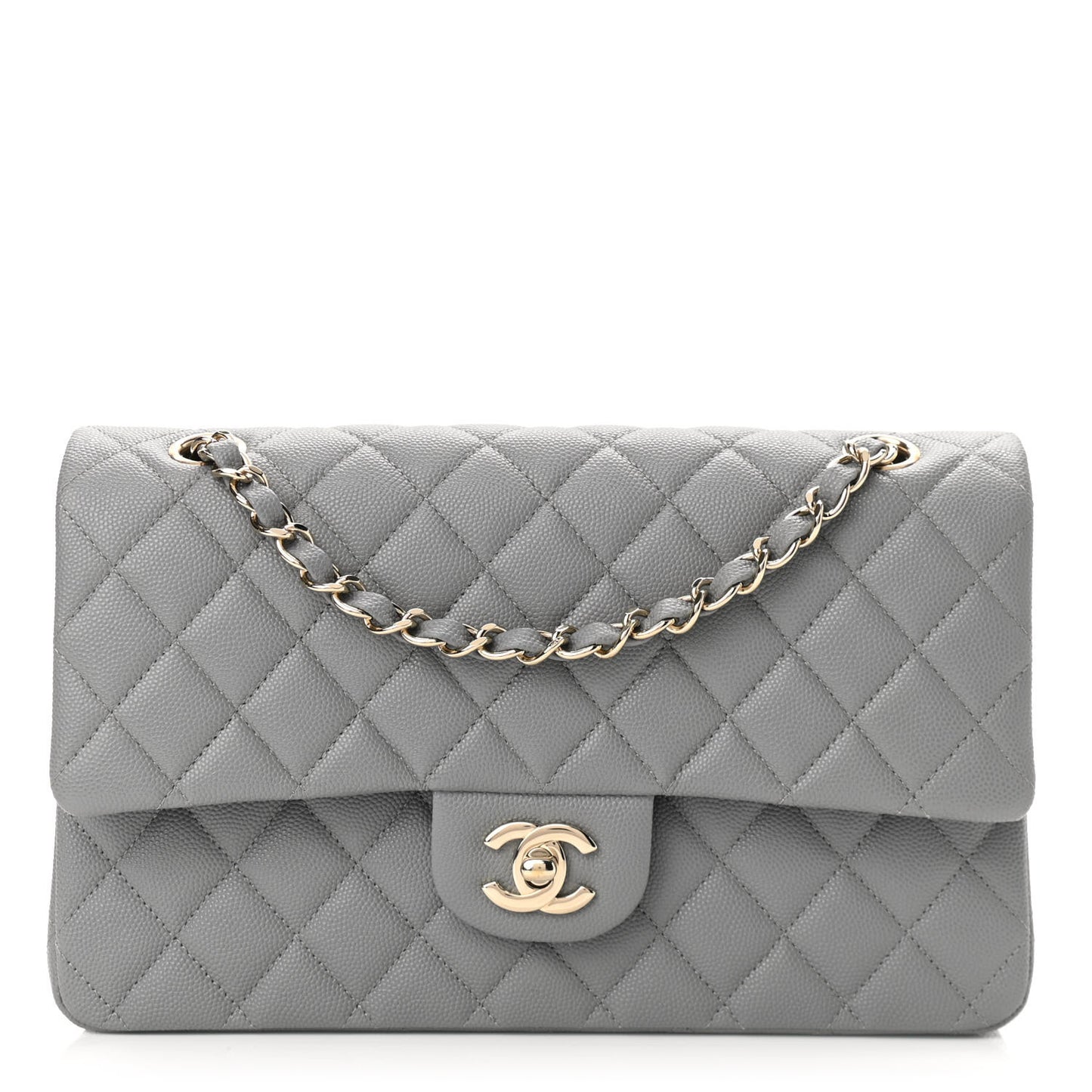 Caviar Quilted Medium Double Flap Grey