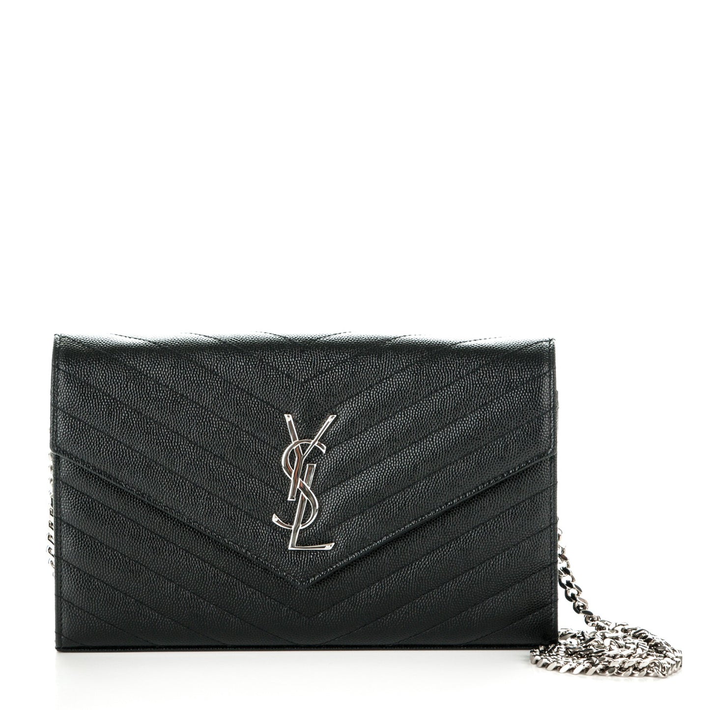 Grain De Poudre Matelasse Chevron Medium Monogram Chain Wallet Black